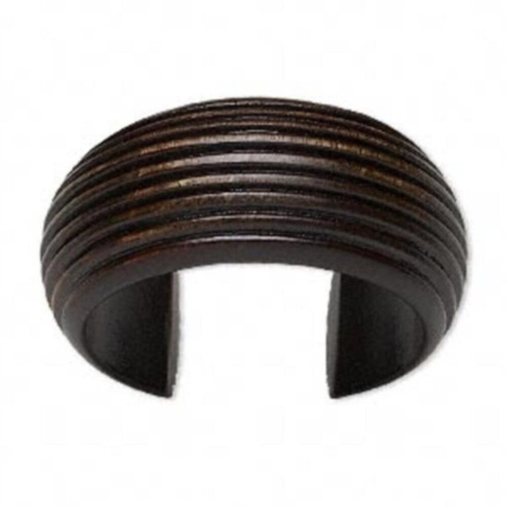 Chunky Brown Carved Ribbed Wood Modernist Avant Garde Cuff Bangle Bracelet